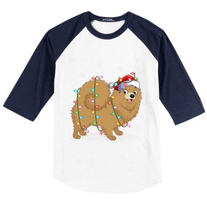 Pomeranian Dog Xmas Lighting Santa Pomeranian Christmas Gift Baseball Sleeve Shirt