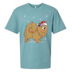 Pomeranian Dog Xmas Lighting Santa Pomeranian Christmas Gift Sueded Cloud Jersey T-Shirt