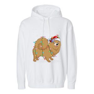 Pomeranian Dog Xmas Lighting Santa Pomeranian Christmas Gift Garment-Dyed Fleece Hoodie