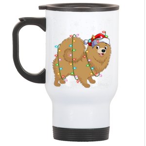 Pomeranian Dog Xmas Lighting Santa Pomeranian Christmas Gift Stainless Steel Travel Mug