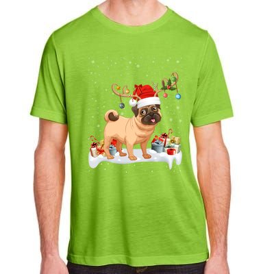 Pug Dog Xmas Lights Reindeer Santa Pug Christmas Gift Adult ChromaSoft Performance T-Shirt