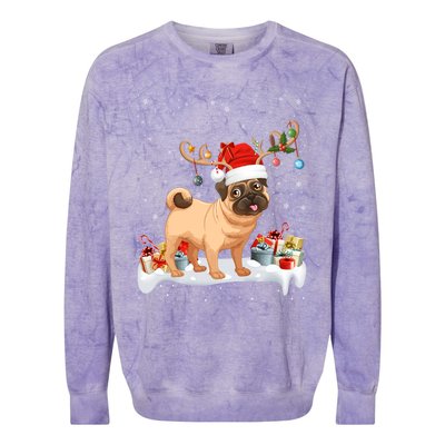 Pug Dog Xmas Lights Reindeer Santa Pug Christmas Gift Colorblast Crewneck Sweatshirt