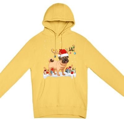 Pug Dog Xmas Lights Reindeer Santa Pug Christmas Gift Premium Pullover Hoodie