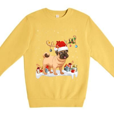 Pug Dog Xmas Lights Reindeer Santa Pug Christmas Gift Premium Crewneck Sweatshirt