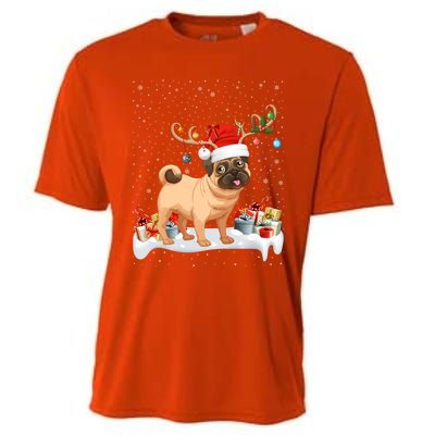 Pug Dog Xmas Lights Reindeer Santa Pug Christmas Gift Cooling Performance Crew T-Shirt