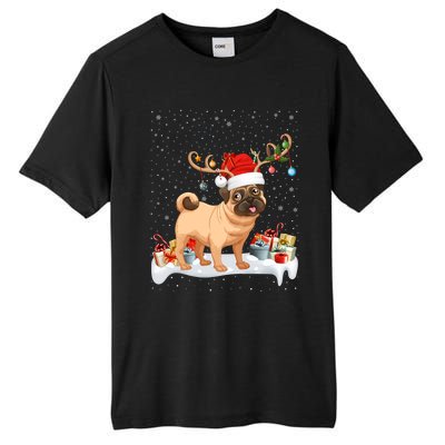 Pug Dog Xmas Lights Reindeer Santa Pug Christmas Gift Tall Fusion ChromaSoft Performance T-Shirt