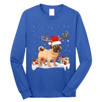 Pug Dog Xmas Lights Reindeer Santa Pug Christmas Gift Long Sleeve Shirt