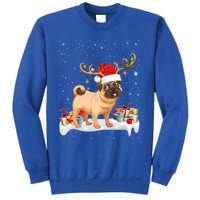 Pug Dog Xmas Lights Reindeer Santa Pug Christmas Gift Sweatshirt