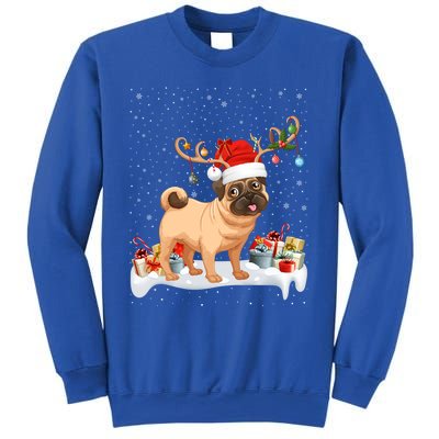 Pug Dog Xmas Lights Reindeer Santa Pug Christmas Gift Sweatshirt