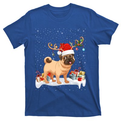 Pug Dog Xmas Lights Reindeer Santa Pug Christmas Gift T-Shirt