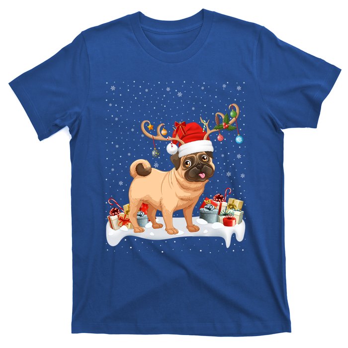 Pug Dog Xmas Lights Reindeer Santa Pug Christmas Gift T-Shirt