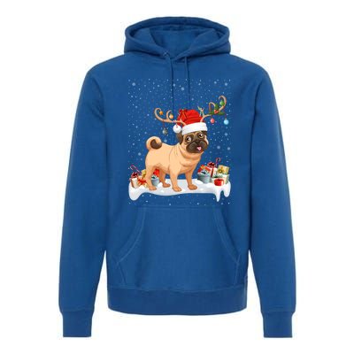 Pug Dog Xmas Lights Reindeer Santa Pug Christmas Gift Premium Hoodie