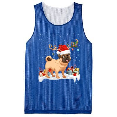 Pug Dog Xmas Lights Reindeer Santa Pug Christmas Gift Mesh Reversible Basketball Jersey Tank