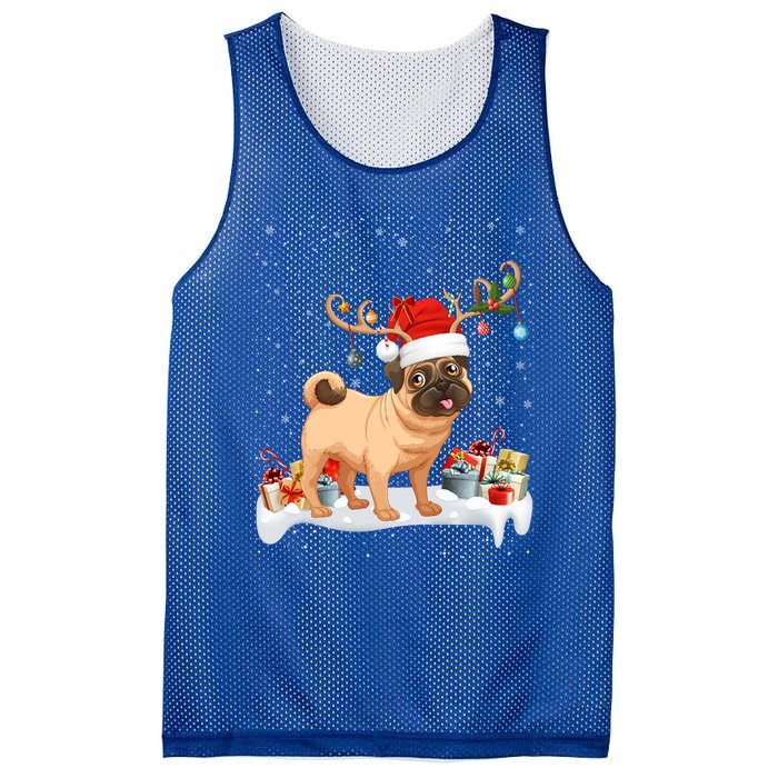 Pug Dog Xmas Lights Reindeer Santa Pug Christmas Gift Mesh Reversible Basketball Jersey Tank