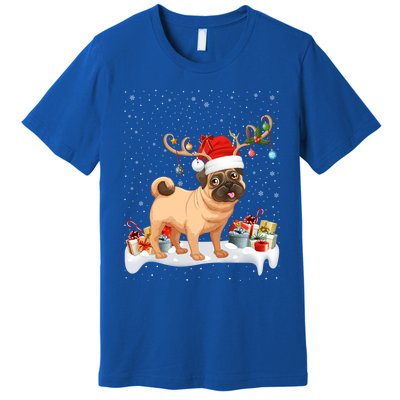 Pug Dog Xmas Lights Reindeer Santa Pug Christmas Gift Premium T-Shirt