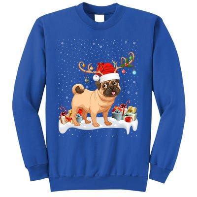 Pug Dog Xmas Lights Reindeer Santa Pug Christmas Gift Tall Sweatshirt