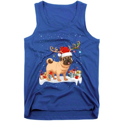 Pug Dog Xmas Lights Reindeer Santa Pug Christmas Gift Tank Top