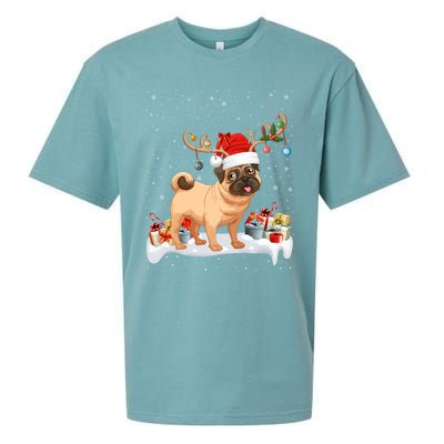 Pug Dog Xmas Lights Reindeer Santa Pug Christmas Gift Sueded Cloud Jersey T-Shirt