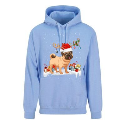 Pug Dog Xmas Lights Reindeer Santa Pug Christmas Gift Unisex Surf Hoodie