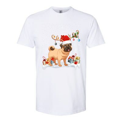 Pug Dog Xmas Lights Reindeer Santa Pug Christmas Gift Softstyle CVC T-Shirt