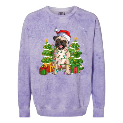 Pug Dogs Xmas Tree Lights Vintage Santa Hat Funny Christmas Meaningful Gift Colorblast Crewneck Sweatshirt