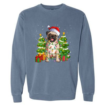 Pug Dogs Xmas Tree Lights Vintage Santa Hat Funny Christmas Meaningful Gift Garment-Dyed Sweatshirt