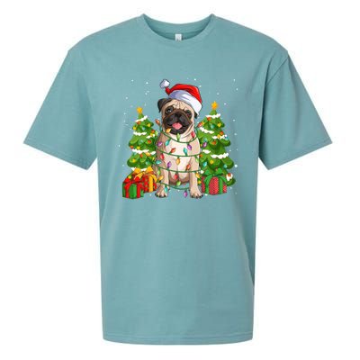 Pug Dogs Xmas Tree Lights Vintage Santa Hat Funny Christmas Meaningful Gift Sueded Cloud Jersey T-Shirt