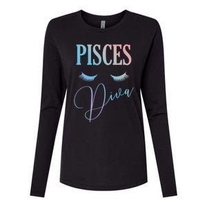 Pisces Diva Zodiac Birthday Horoscope Queen Lashes March Gift Womens Cotton Relaxed Long Sleeve T-Shirt