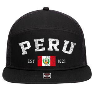 Peru Est. 1821 Peruvian Flag Independence Day 7 Panel Mesh Trucker Snapback Hat