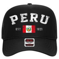 Peru Est. 1821 Peruvian Flag Independence Day High Crown Mesh Back Trucker Hat