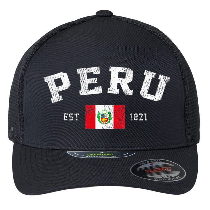 Peru Est. 1821 Peruvian Flag Independence Day Flexfit Unipanel Trucker Cap