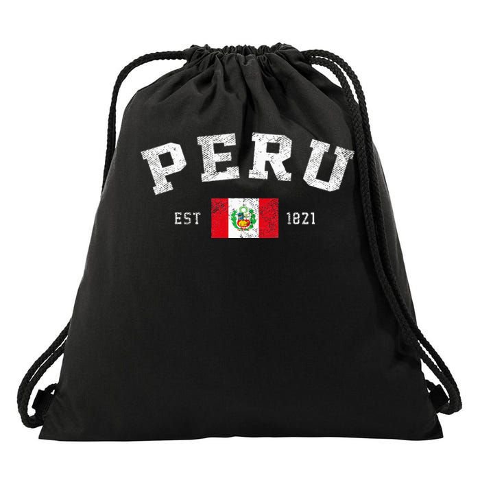 Peru Est. 1821 Peruvian Flag Independence Day Drawstring Bag