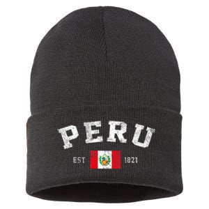 Peru Est. 1821 Peruvian Flag Independence Day Sustainable Knit Beanie