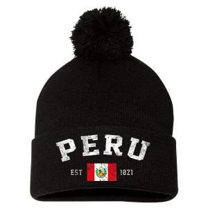 Peru Est. 1821 Peruvian Flag Independence Day Pom Pom 12in Knit Beanie