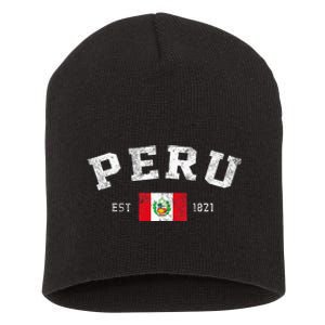 Peru Est. 1821 Peruvian Flag Independence Day Short Acrylic Beanie