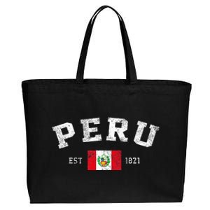 Peru Est. 1821 Peruvian Flag Independence Day Cotton Canvas Jumbo Tote