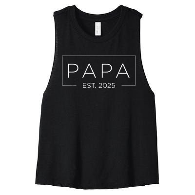 Papa Est 2025 Promoted To Grandpa Pregnancy Announcement Women's Racerback Cropped Tank