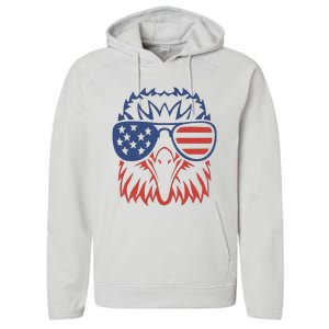 Patriotic Eagle 4th of July USA American Flag Performance Fleece Hoodie