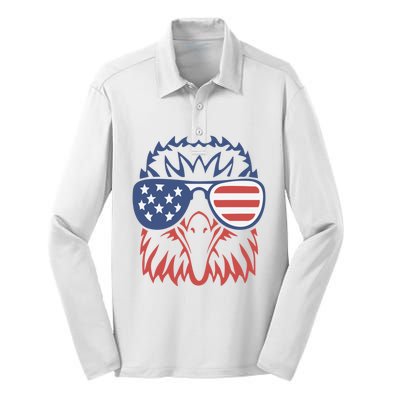 PATRIOTIC EAGLE 4th Of July USA American Flag Silk Touch Performance Long Sleeve Polo