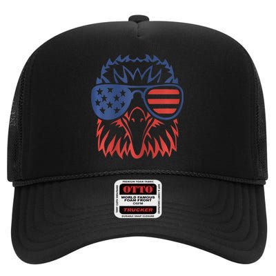 Patriotic Eagle 4th Of July Usa High Crown Mesh Back Trucker Hat