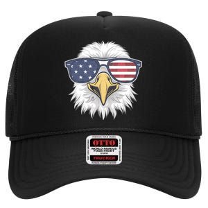 Patriotic Eagle 4th Of July Usa American Flag High Crown Mesh Back Trucker Hat