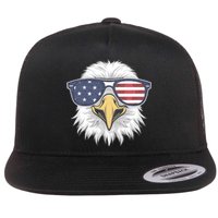 Patriotic Eagle 4th Of July Usa American Flag Flat Bill Trucker Hat