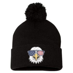 Patriotic Eagle 4th Of July Usa American Flag Pom Pom 12in Knit Beanie