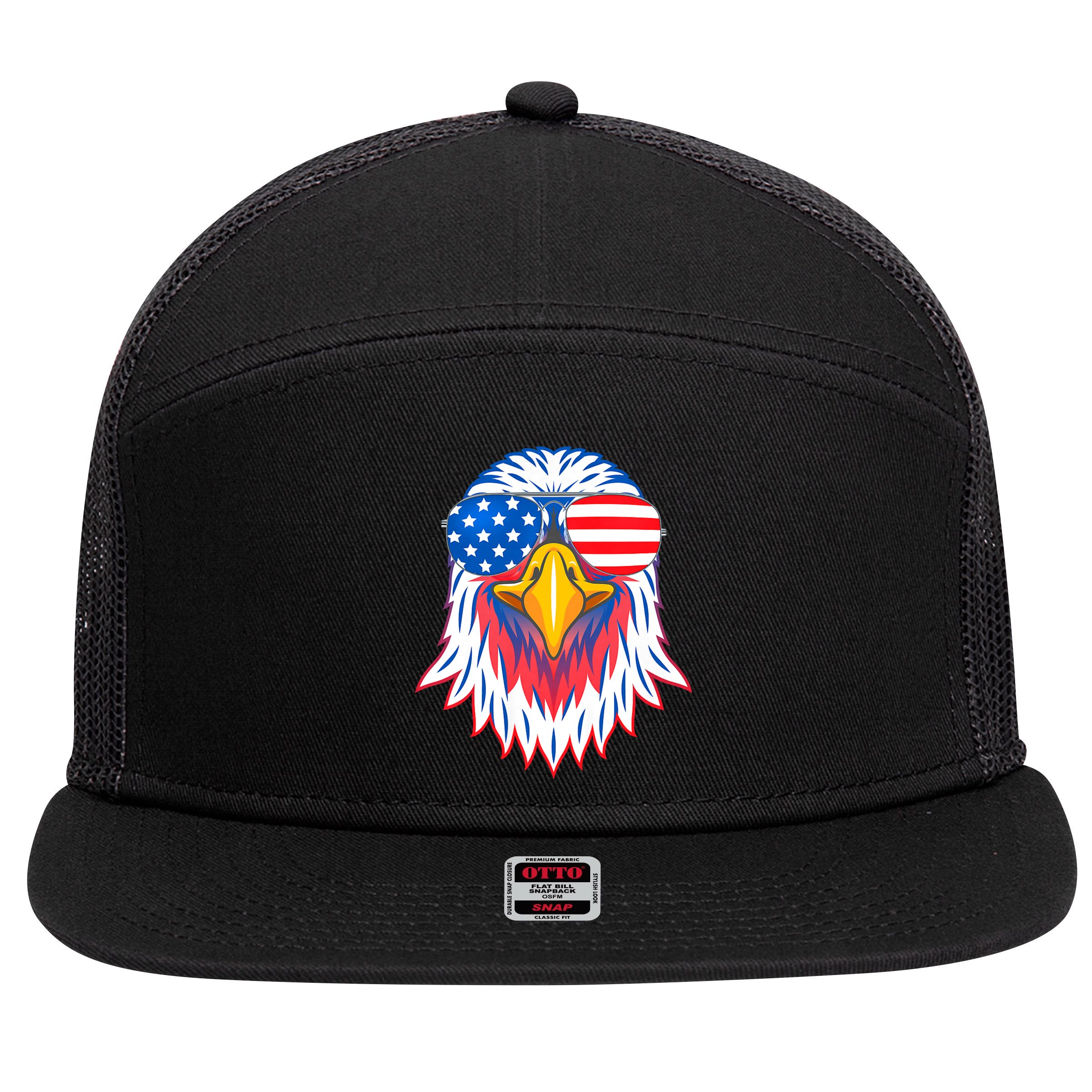 Patriotic Eagle 4th Of July Usa American Flag Pride 7 Panel Mesh Trucker Snapback Hat