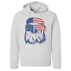 Patriotic Eagle 4th Of July Sunglasses USA American Flag Performance Fleece Hoodie