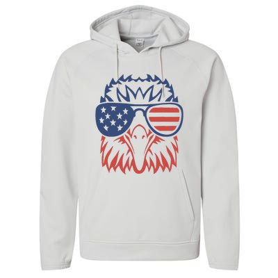 Patriotic Eagle 4th of July USA American Flag Design Performance Fleece Hoodie