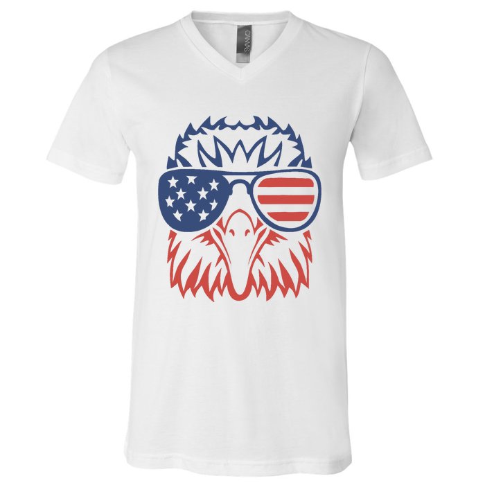 Patriotic Eagle 4th of July USA American Flag Design V-Neck T-Shirt