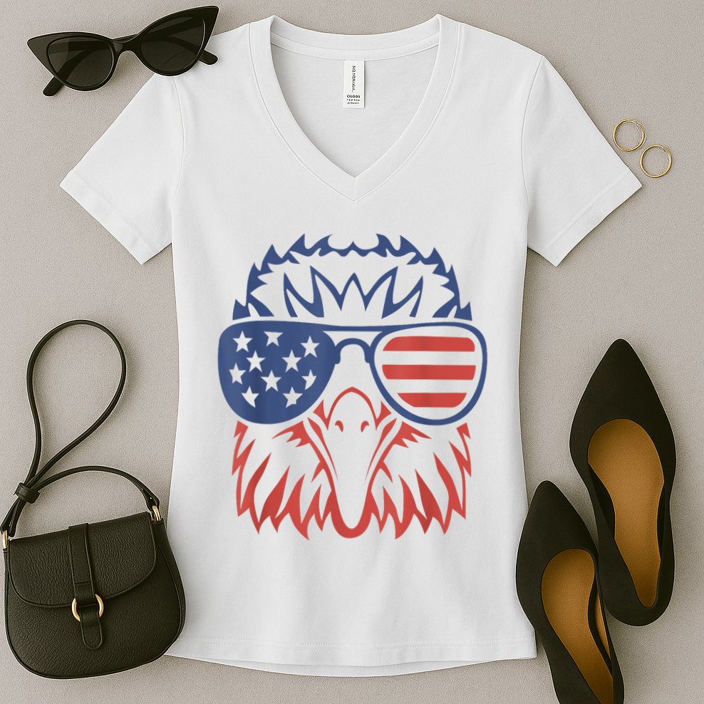 Patriotic Eagle 4th Of July Usa American Flag Patriotic Eagle Tees 4th Of July Women's V-Neck T-Shirt