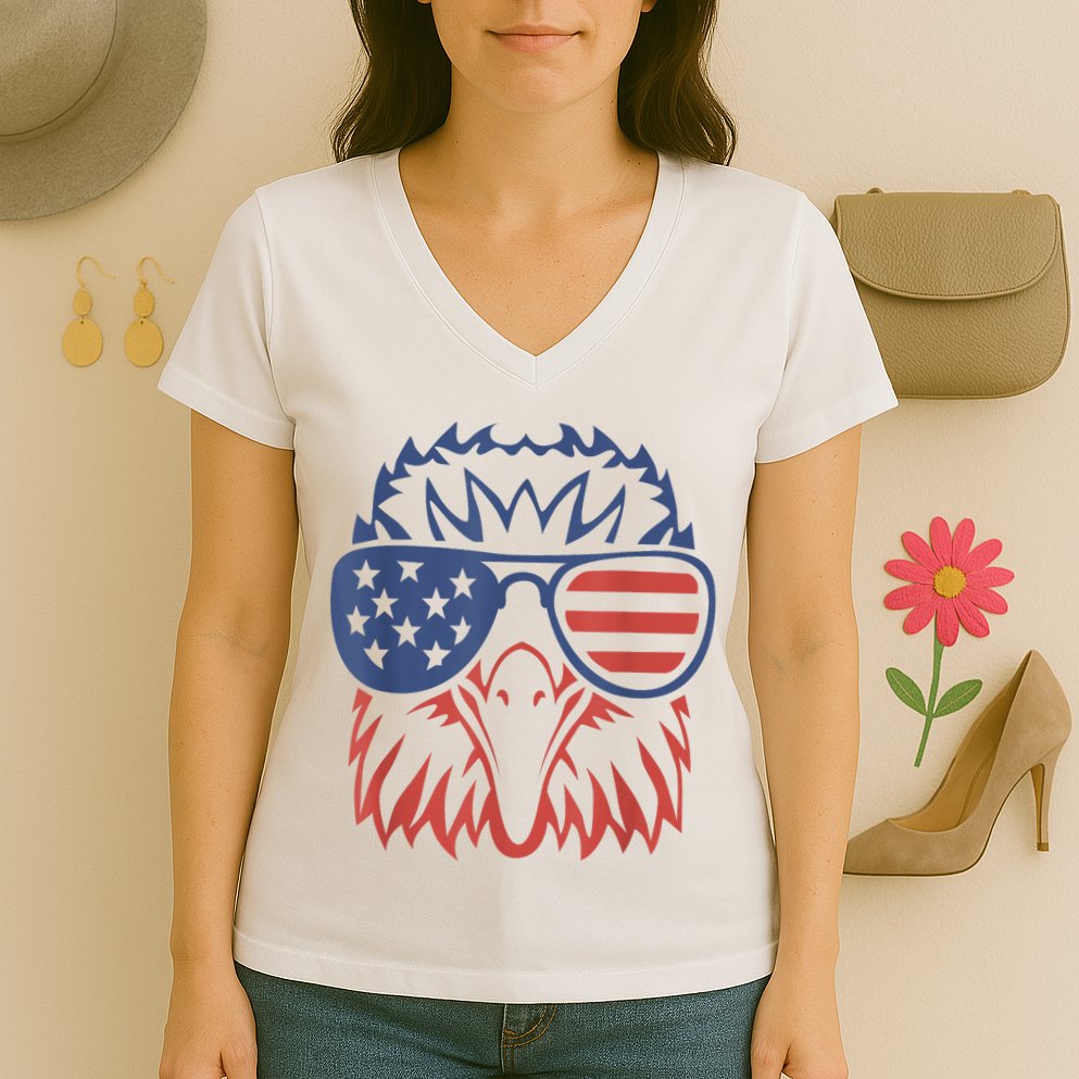 Patriotic Eagle 4th Of July Usa American Flag Patriotic Eagle Tees 4th Of July Women's V-Neck T-Shirt