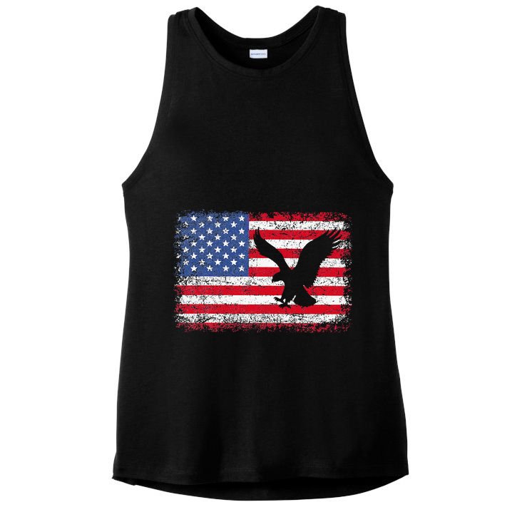 Patriotic Eagle 4th Of July Usa American Flag Ladies PosiCharge Tri-Blend Wicking Tank